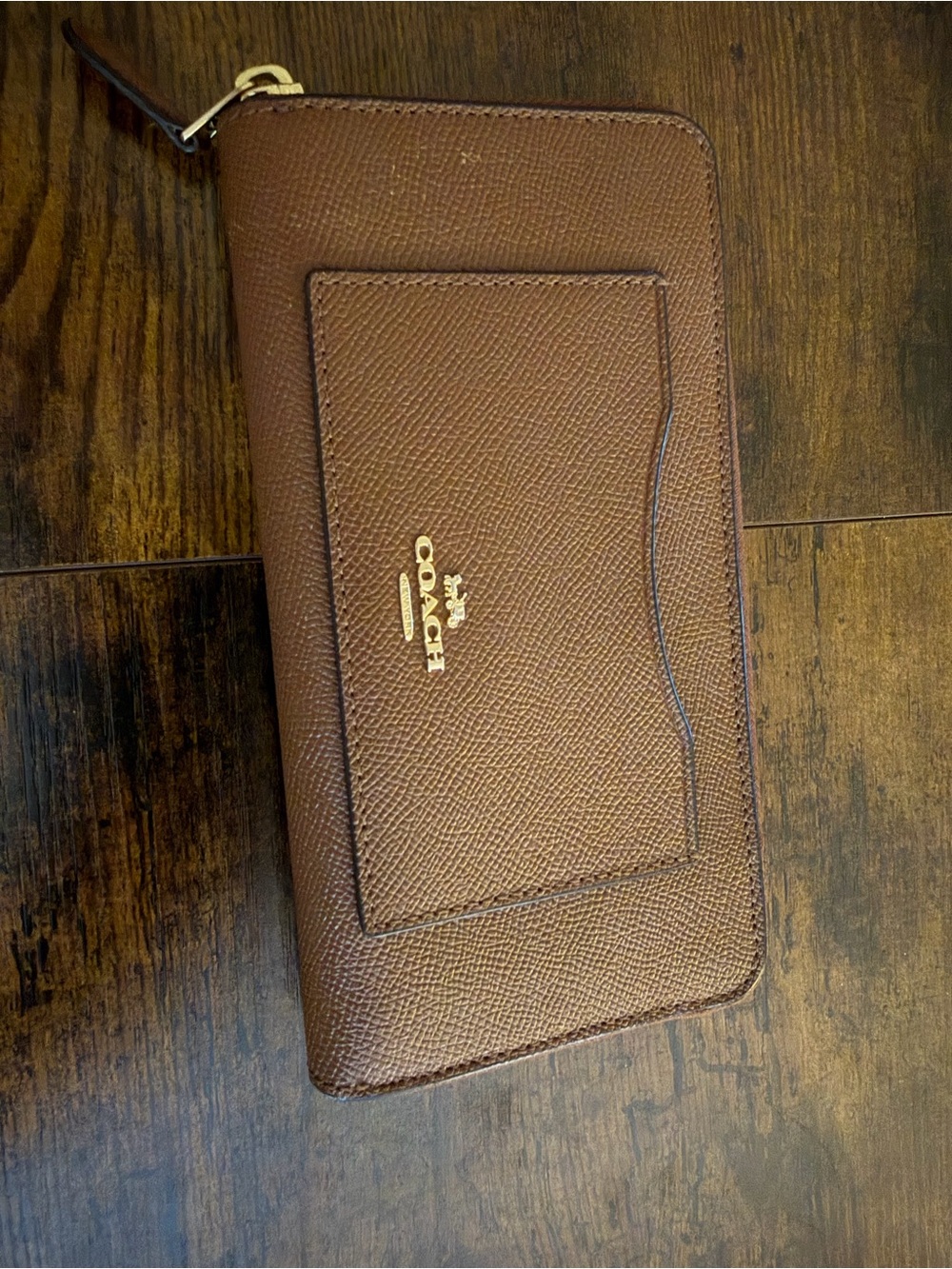 Coach Accordion Zip Wallet Brown Crossgrain Leather Gold Hardware